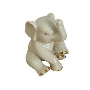 Lenox Baby Elephant Porcelain Figurine Trunk Up Lucky Gold Trim 2.5" Tall